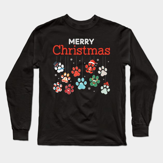 Merry Christmas paws Long Sleeve T-Shirt by MZeeDesigns